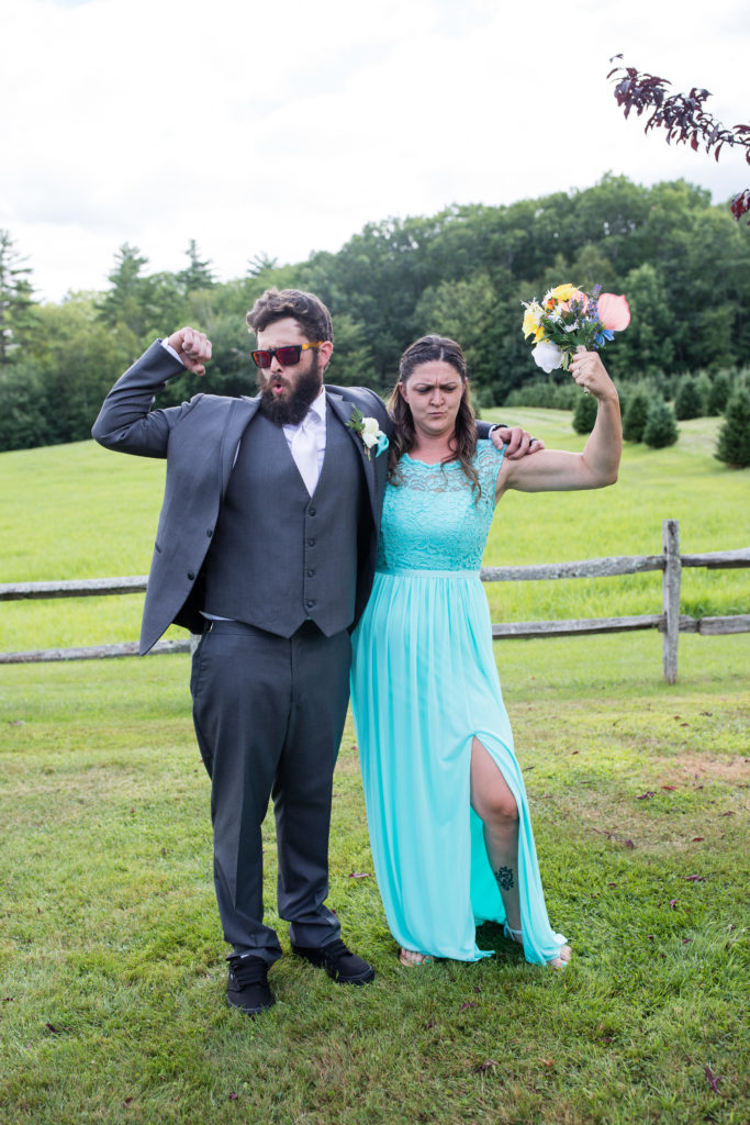 groom and his sister flexing