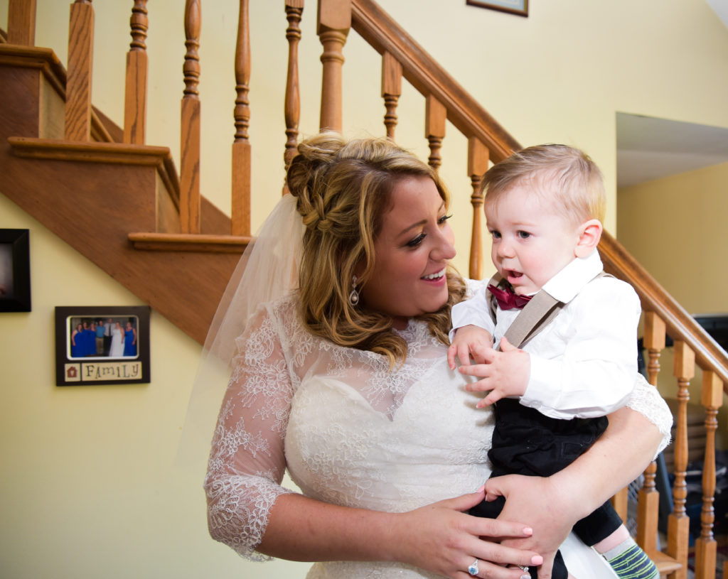 bride with her baby son