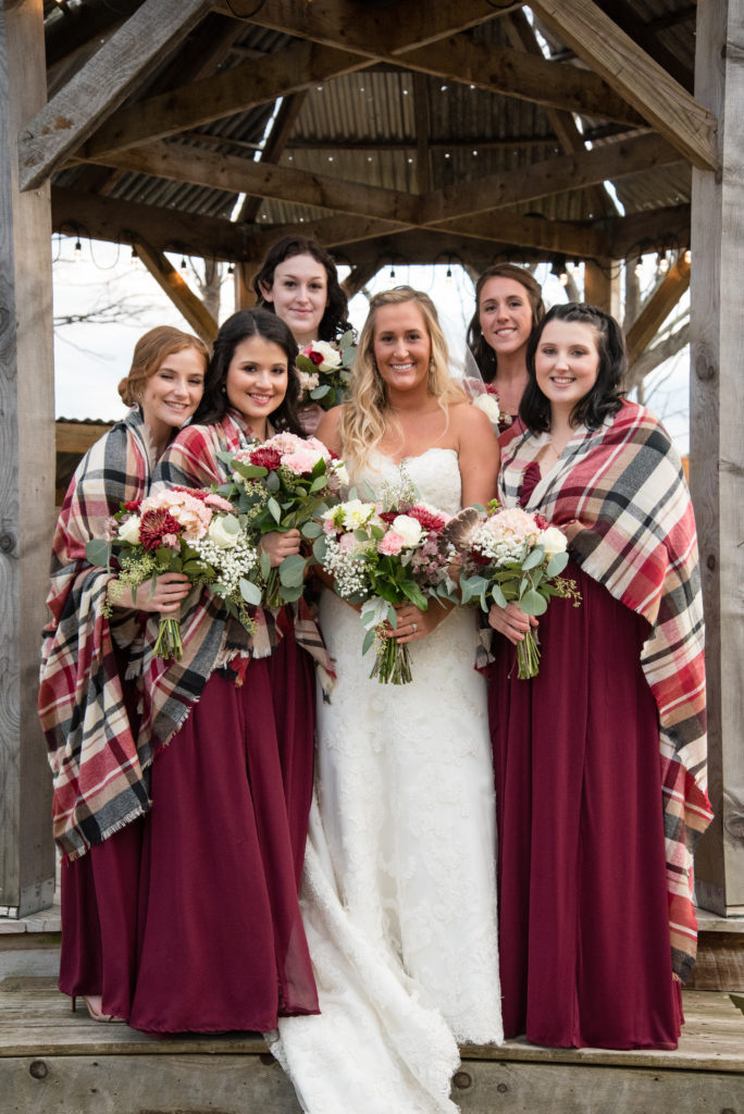 bride with her ladies wrapped in scarves