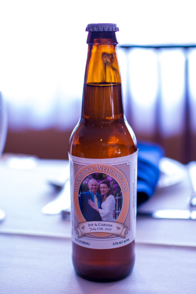 DIY beer bottle label with picture of bride and groom as wedding favors at woodstock inn brewery
