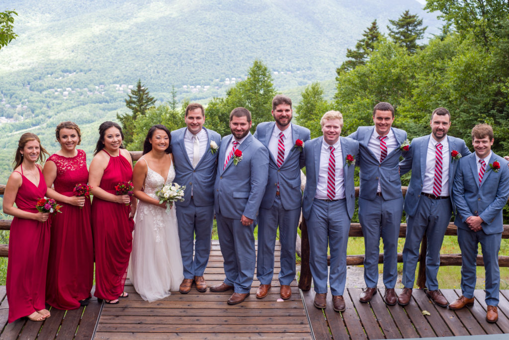 bride and groom with their bridal party at mountain top wedding