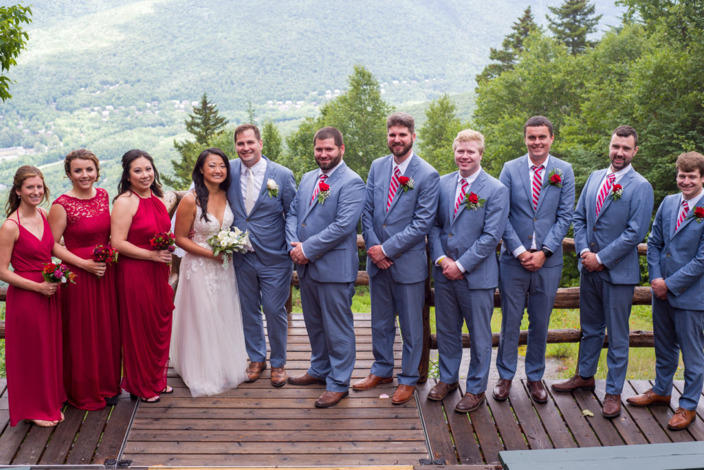 bride and groom with the bridal party at mountain top wedding
