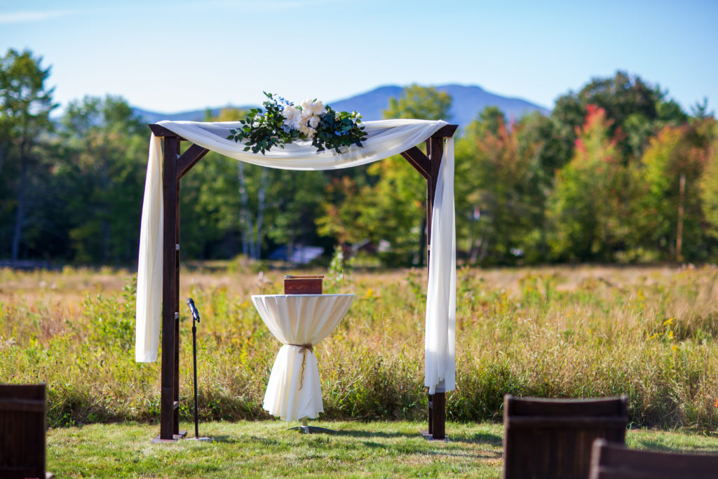 ceremony space at Barn at Moody Mountain Farm Wedding with mountains in the backgrounds 