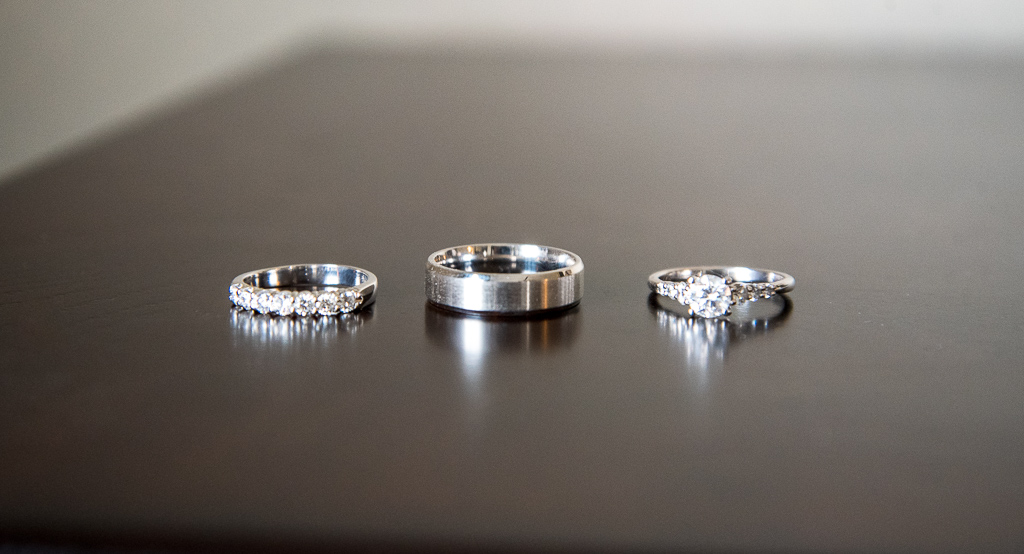 wedding rings on table