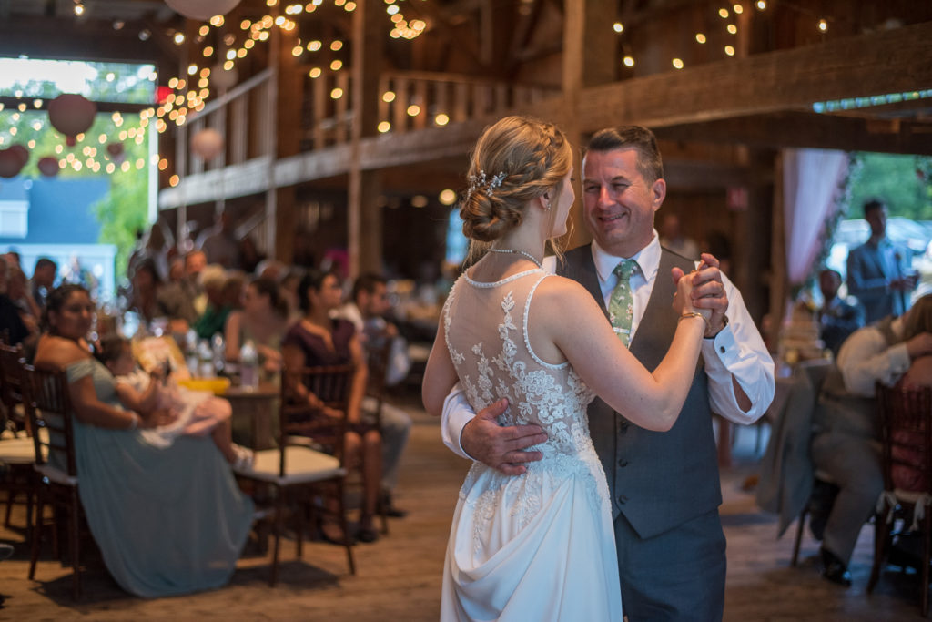bride dancing with her father at NH summer barn wedding