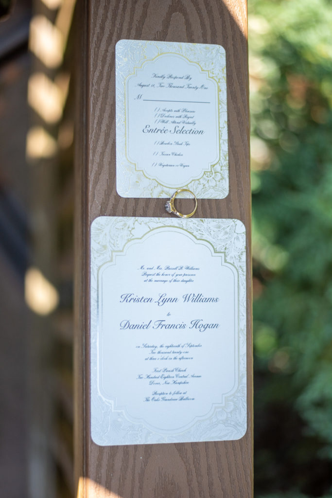 wedding invitations and ring at The Oaks Somersworth NH 