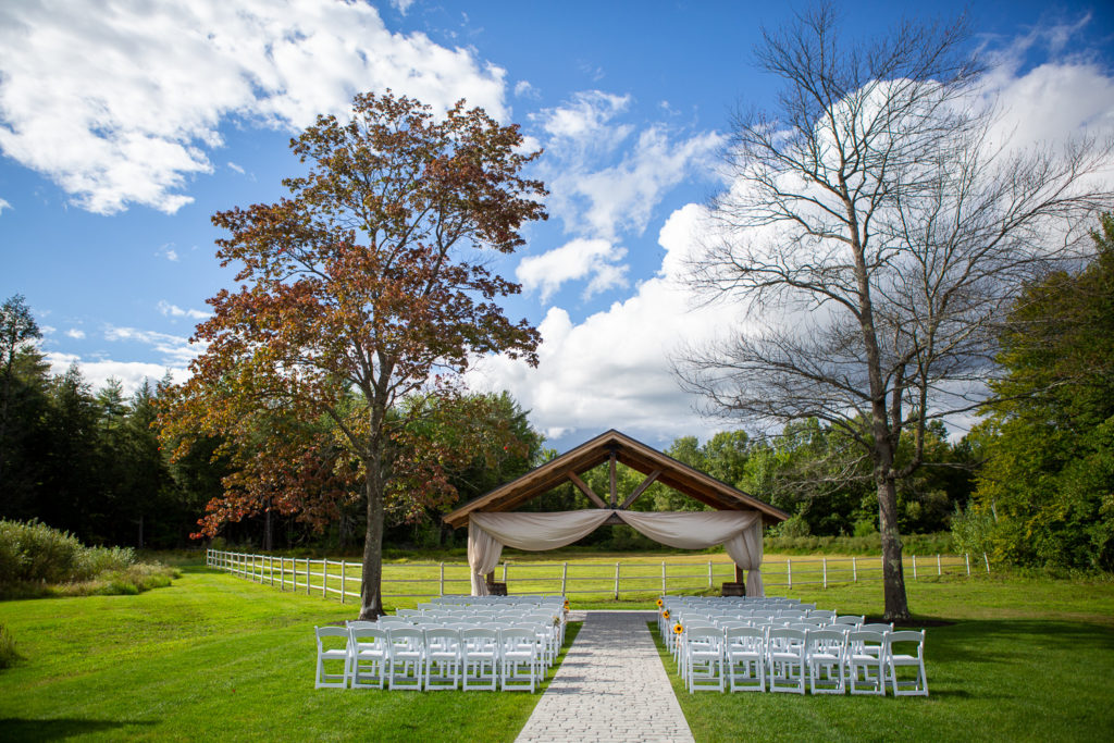 ceremony space at fall wedding at the barn at bull meadow