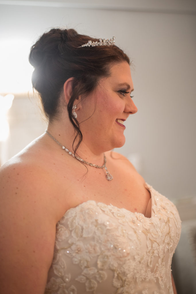 Derek & Tiffany (bride and groom) wedding - Tiffany in the bridal suite in her dress