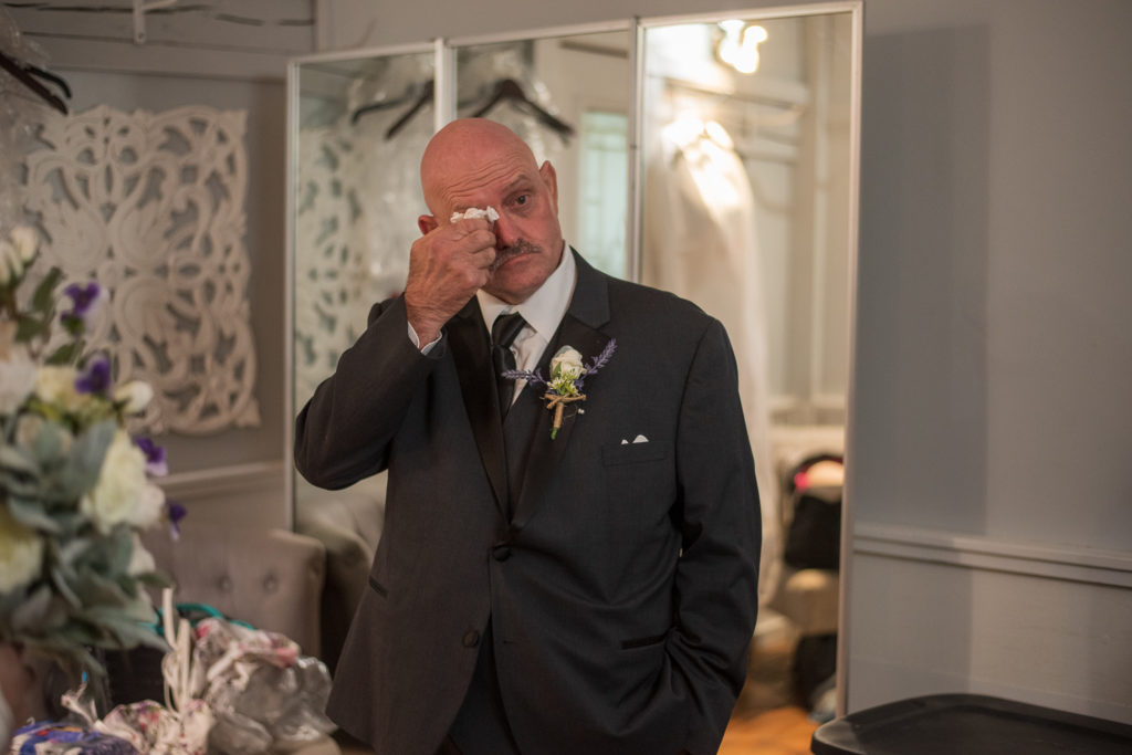 Derek & Tiffany (bride and groom) wedding - Tiffany's dad wiping his tears at the first look