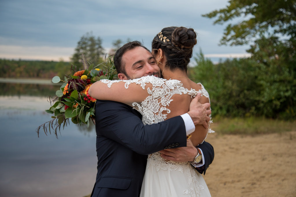 bride and groom hugging after first look, shot by NH wedding Photographer