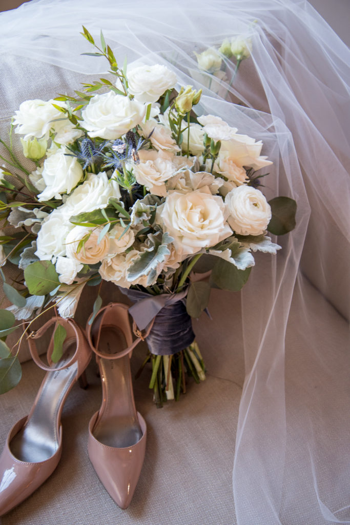 shoes, veil and bridal bouquet 