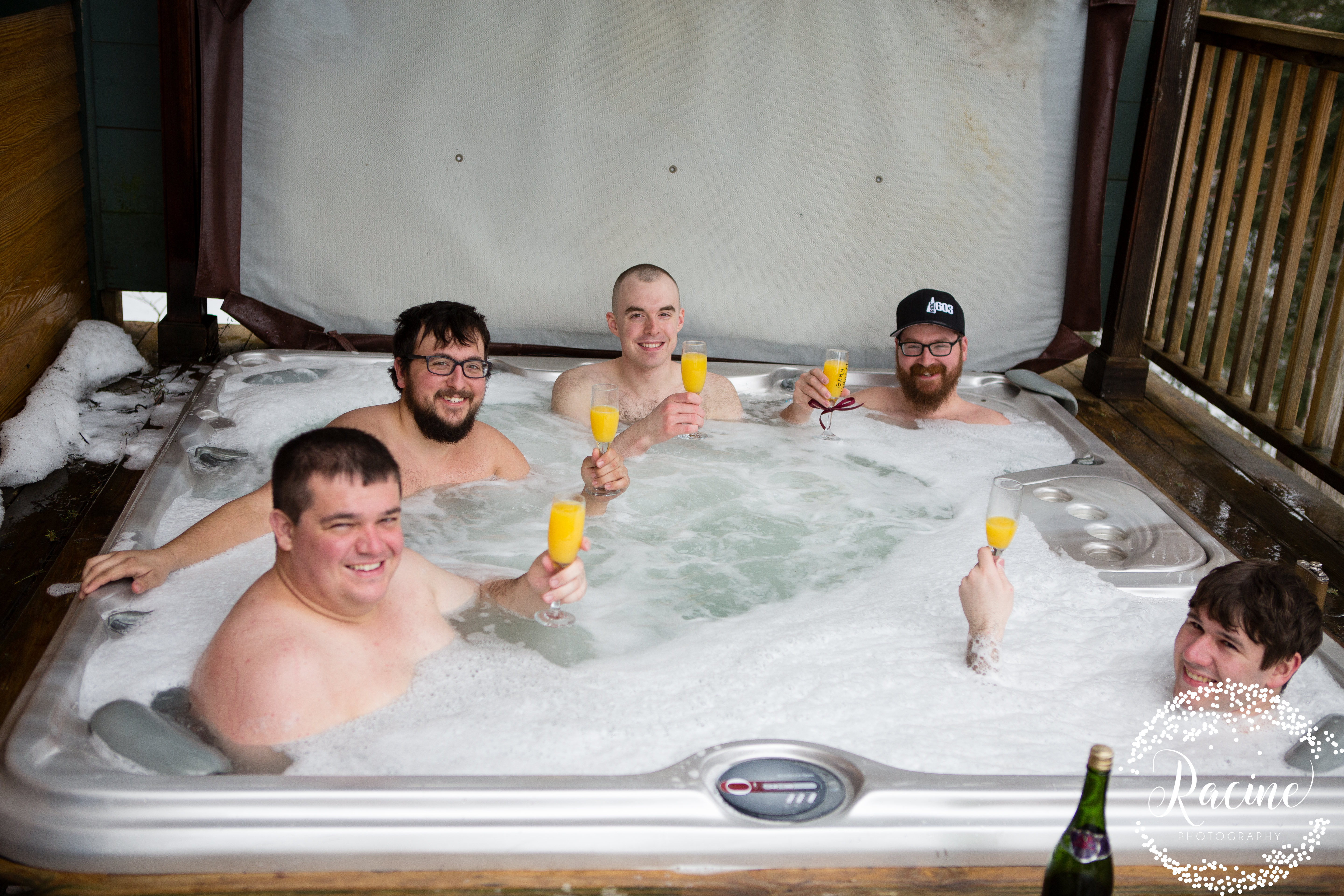groomsmen in the hot tub