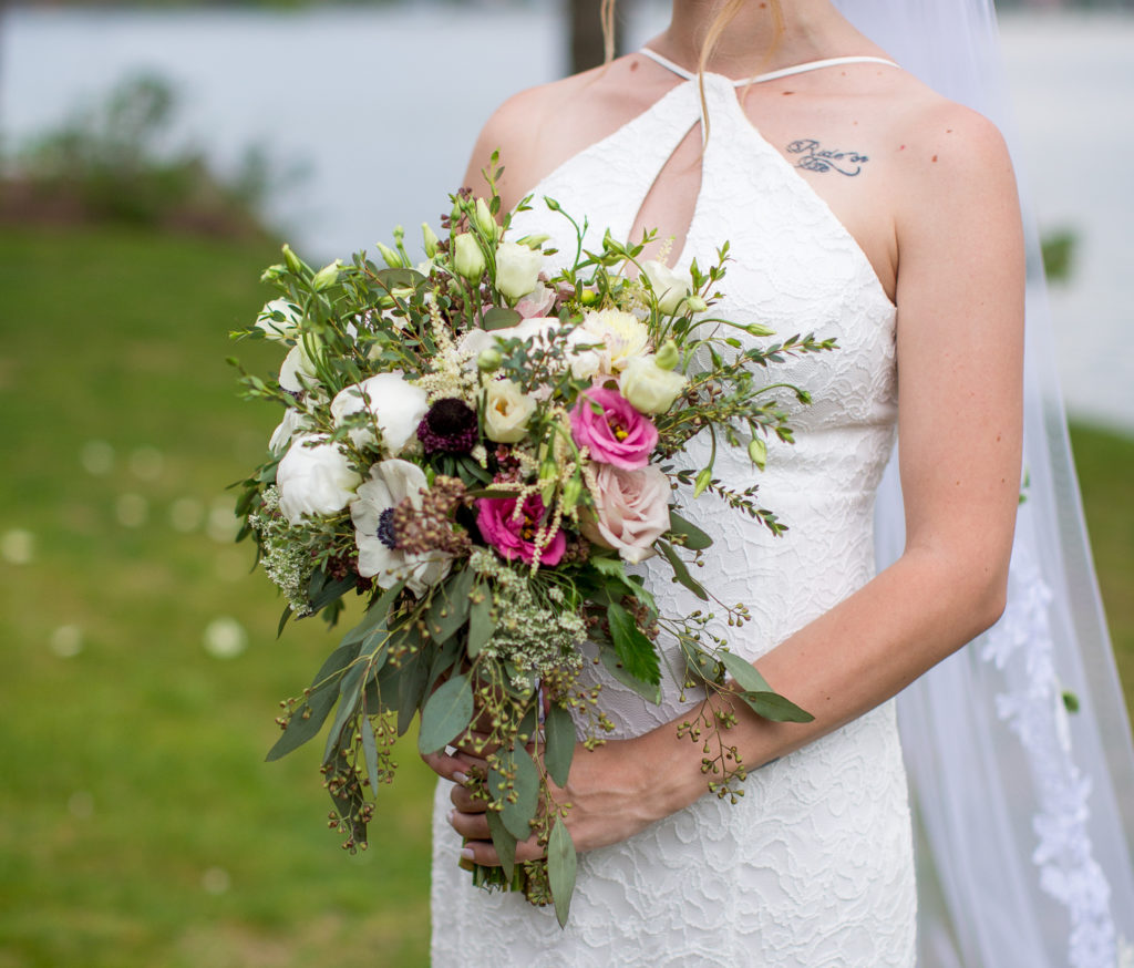 close up of bridal bouquet 
