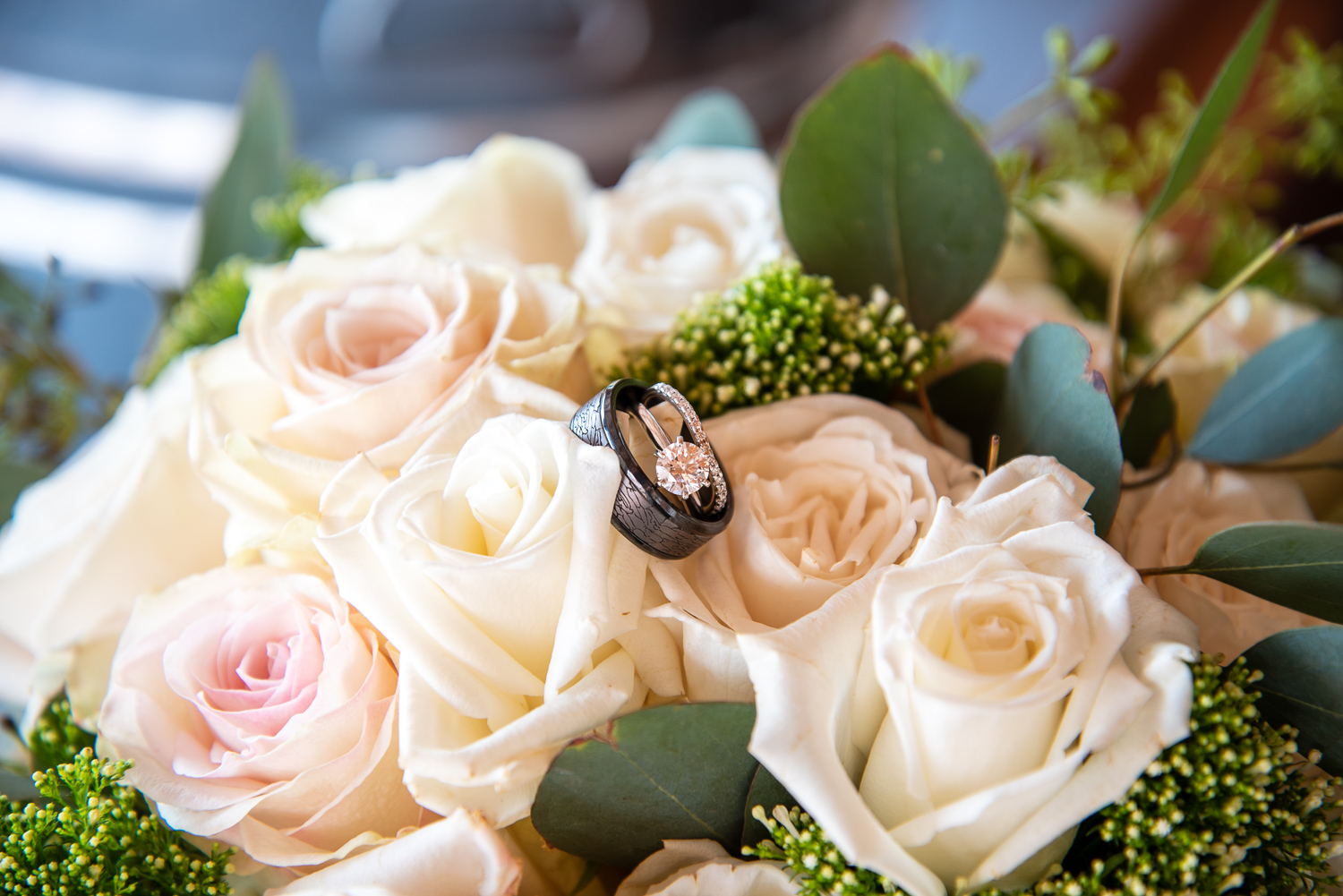 rings on the bridal bouquet