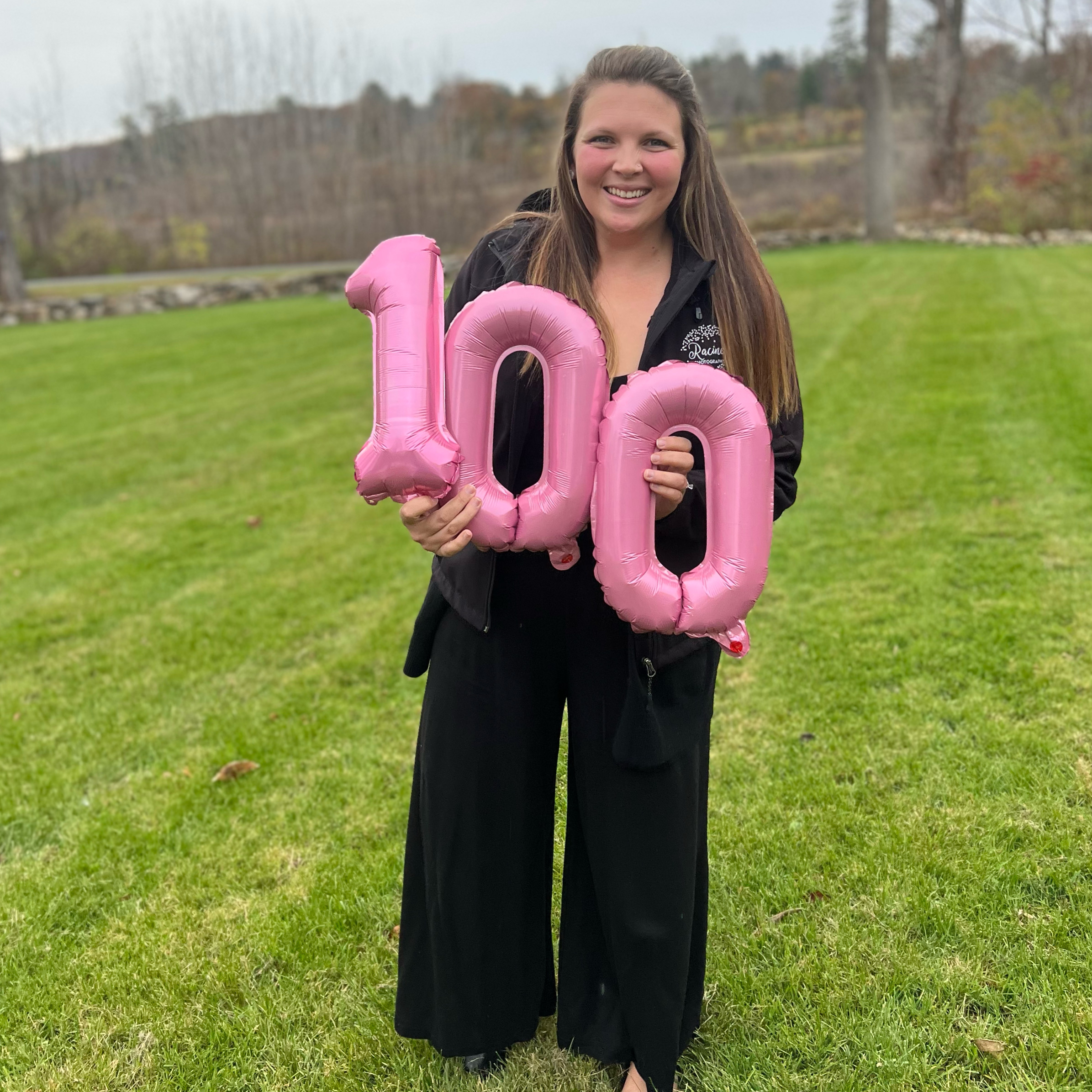NH wedding photographer with 100 balloons to celebrate shooting 100 weddings